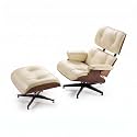 Top Black Grain Leather Mid Century Chaise Lounge Chair and Ottoman,Genuine Leather Accent Chair,Modern Chair Classic Design,Lounge Chair with Heavy Duty Base Support for Living Room,Walnut/Ivory