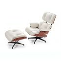 Top Black Grain Leather Mid Century Chaise Lounge Chair and Ottoman,Genuine Leather Accent Chair,Modern Chair Classic Design,Lounge Chair with Heavy Duty Base Support for Living Room,Walnut/White