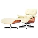 Top Black Grain Leather, Mid Century Chaise Lounge Chair and Ottoman, Modern Chair Classic Design, Ash Wood, Heavy Duty Base Support for Living Room Office