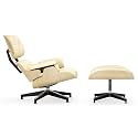 Top Black Grain Leather, Mid Century Chaise Lounge Chair and Ottoman, Modern Chair Classic Design, Ash Wood, Heavy Duty Base Support for Living Room Office