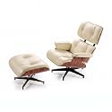 Top Black Grain Leather Mid Century Chaise Lounge Chair and Ottoman,Genuine Leather Accent Chair,Modern Chair Classic Design,Lounge Chair with Heavy Duty Base Support for Living Room,Palisander/Ivory