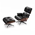 Top Black Grain Leather Mid Century Chaise Lounge Chair and Ottoman,Genuine Leather Accent Chair,Modern Chair Classic Design,Lounge Chair with Heavy Duty Base Support for Living Room,Walnut/Black
