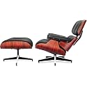 Top Black Grain Leather, Mid Century Chaise Lounge Chair and Ottoman, Modern Chair Classic Design, Red Rosewood, Heavy Duty Base Support for Living Room Office