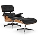 Top Black PU Leather, Mid Century Chaise Lounge Chair and Ottoman, Modern Chair Classic Design, Walnut Wood, Heavy Duty Base Support for Living Room Office