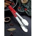 Top Chef Food Tongs for Cooking, Serving, Roti, Buffet, Salad, Bread, Ice, BBQ | Stainless Steel, Silicone Handle | Red, 12 inches