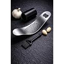 Top Chef Garlic Press with Bottle Opener &amp; Peeler Combo | Stainless Steel Garlic Crusher with Silicone Peeling Tube | 3-in-1 Odor-Free Kitchen Tool