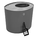 IRIS USA Cat Litter Box, Top Entry Litter Box with Scoop, Dark Gray &amp; Gray, Large