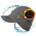 TOP-EX Waterproof Visor Beanie Hat for Men Winter Knit Skull Stocking Cap with Brim Women, Merino Wool &amp; Fleece Lined &amp; Water Proof Headwear for Cold Weather Gray M/L