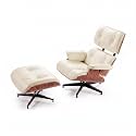 Top Grain Leather Mid Century Chaise Lounge Chair and Ottoman,Genuine Leather Accent Chair,Modern Chair Classic Design with Heavy Duty Base Support for Living Room,Tall Premium,Palisander/White