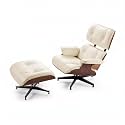 Top Grain Leather Mid Century Chaise Lounge Chair and Ottoman,Genuine Leather Accent Chair,Modern Chair Classic Design with Heavy Duty Base Support for Living Room,Tall Premium,Walnut/White