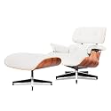 Top White Grain Leather, Mid Century Chaise Lounge Chair and Ottoman, Modern Chair Classic Design, Palisander Wood, Heavy Duty Base Support for Living Room Office