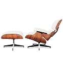 Top White Grain Leather, Mid Century Chaise Lounge Chair and Ottoman, Modern Chair Classic Design, Palisander Wood, Heavy Duty Base Support for Living Room Office