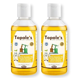 topale39s wooden cold pressed white sesame oil - 200 ml pack of 2  til oil for cooking  unrefined chemical-free omega-6 rich cold press oil  sesame oil for hair skin amp body care