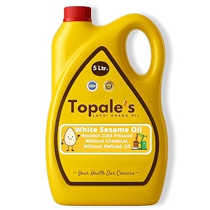 topale39s wooden cold pressed white sesame oil - 5 litre pack of 1  til oil for cooking  unrefined chemical-free omega-6 rich cold press oil  sesame oil for hair skin amp body care