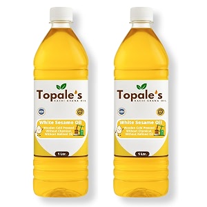topale39s wooden cold pressed white sesame oil - 1 litre pack of 2  til oil for cooking  unrefined chemical-free omega-6 rich cold press oil  sesame oil for hair skin amp body care