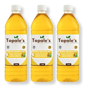 topale39s wooden cold pressed white sesame oil - 1 litre pack of 3  til oil for cooking  unrefined chemical-free omega-6 rich cold press oil  sesame oil for hair skin amp body care