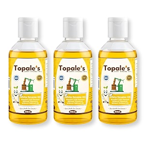 topale39s wooden cold pressed white sesame oil - 200 ml pack of 3  til oil for cooking  unrefined chemical-free omega-6 rich cold press oil  sesame oil for hair skin amp body care