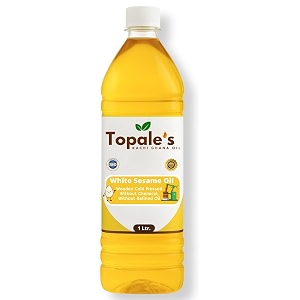 topale39s wooden cold pressed white sesame oil - 1 litre pack of 1  til oil for cooking  unrefined chemical-free omega-6 rich cold press oil  sesame oil for hair skin amp body care