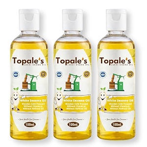 topale39s wooden cold pressed white sesame oil - 100 ml pack of 3  til oil for cooking  unrefined chemical-free omega-6 rich cold press oil  sesame oil for hair skin amp body care