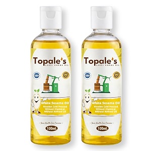 topale39s wooden cold pressed white sesame oil - 100 ml pack of 2  til oil for cooking  unrefined chemical-free omega-6 rich cold press oil  sesame oil for hair skin amp body care