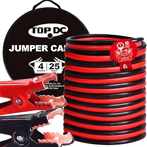 topdc jumper cables 4 gauge 25 feet -40 to 167 heavy duty booster cables with carry bag 4awg x 25ft