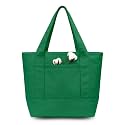 TOPDesign 1-Pack Small Canvas Tote Bag with an External Pocket, Reusable Bag, Top Zipper Closure, Daily Essentials (Green)