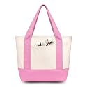 TOPDesign 1-Pack Small Canvas Tote Bag with an External Pocket, Reusable Bag, Top Zipper Closure, Daily Essentials (Pink/Natural)