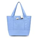 TOPDesign 1-Pack Small Canvas Tote Bag with an External Pocket, Reusable Bag, Top Zipper Closure, Daily Essentials (Light Blue)