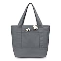 TOPDesign 1-Pack Small Canvas Tote Bag with an External Pocket, Reusable Bag, Top Zipper Closure, Daily Essentials (Grey)