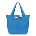 TOPDesign 1-Pack Small Canvas Tote Bag with an External Pocket, Reusable Bag, Top Zipper Closure, Daily Essentials (Ocean Blue)