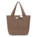TOPDesign 1-Pack Small Canvas Tote Bag with an External Pocket, Reusable Bag, Top Zipper Closure, Daily Essentials (Brown)