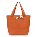 TOPDesign 1-Pack Small Canvas Tote Bag with an External Pocket, Reusable Bag, Top Zipper Closure, Daily Essentials (Orange)