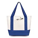 TOPDesign 1-Pack Small Canvas Tote Bag with an External Pocket, Reusable Bag, Top Zipper Closure, Daily Essentials (Blue/Natural)