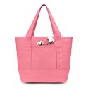 TOPDesign 1-Pack Small Canvas Tote Bag with an External Pocket, Reusable Bag, Top Zipper Closure, Daily Essentials (Rose Pink)