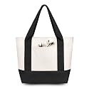 TOPDesign 1-Pack Small Canvas Tote Bag with an External Pocket, Reusable Bag, Top Zipper Closure, Daily Essentials (Black/Natural)