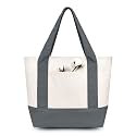TOPDesign 1-Pack Small Canvas Tote Bag with an External Pocket, Reusable Bag, Top Zipper Closure, Daily Essentials (Grey/Natural)