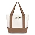 TOPDesign 6-Pack Small Canvas Tote Bags with an External Pocket, Reusable Bags, Top Zipper Closure, Daily Essentials (Brown/Natural)