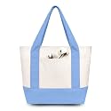 TOPDesign 6-Pack Small Canvas Tote Bags with an External Pocket, Reusable Bags, Top Zipper Closure, Daily Essentials (Light Blue/Natural)