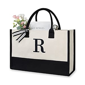 topdesign personalized initial canvas beach bag monogrammed gift tote bag for women black amp white medium
