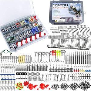 topfort 187230pcs fishing accessories kit including jig hooks bullet bass casting sinker weights fishing swivels snaps sinker slides fishing set with tackle box