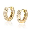 TOPGRILLZ Iced Out Hoop Earrings Cubic Zirconia Huggie Cartilage Cuff Hypoallergenic 14K Gold Plated Luxury Fashion Round Circle Earrings For Men Women