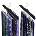 TOPIA HANGER Tie Rack Hanger for Closet 2 Packs, Wooden Tie Organizer for Men with 24 Folding Hooks, Space Saving Necktie Holder for Storage and Display Bra, Tank Top, Camisole (Black) - CT14B-2
