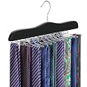 TOPIA HANGER Tie Rack Hanger for Closet, Wooden Tie Organizer for Men with 24 Folding Hooks, Space Saving Necktie Holder for Storage and Display Bra, Tank Top, Camisole (1-Pack), Black- CT14B