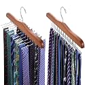 TOPIA HANGER Tie Rack Hanger for Closet 2 Packs, Wooden Tie Organizer for Men with 24 Folding Hooks, Space Saving Necktie Holder for Storage and Display Bra, Tank Top, Camisole (Walnut)-CT14WA-2
