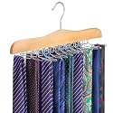 TOPIA HANGER Tie Rack Hanger for Closet, Wooden Tie Organizer for Men with 24 Folding Hooks, Space Saving Necktie Holder for Storage and Display Bra, Tank Top, Camisole (1-Pack), Natural- CT14N