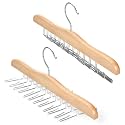 TOPIA HANGER Tie Rack Hanger for Closet 2 Packs, Wooden Tie Organizer for Men with 24 Folding Hooks, Space Saving Necktie Holder for Storage and Display Bra, Tank Top, Camisole (Natural) - CT14N-2