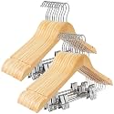 TOPIA HANGER Wooden Suit Hangers with Adjustable Metal Clips (20 Pack), Solid Smooth Wood Clothes Hangers, 360° Swivel Hook, Premium Pants Hangers for Clothes Coat, Jeans, Blouse-Natural, CT28N20