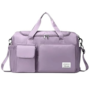 nylon 40 cms imported foldable travel duffle shoulder tote bag for women expandable lightweight waterproof carry weekender overnight luggage bag purple