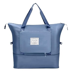 nylon 40 cms imported foldable travel duffle shoulder tote bag for women expandable lightweight waterproof carry weekender overnight luggage bag blue