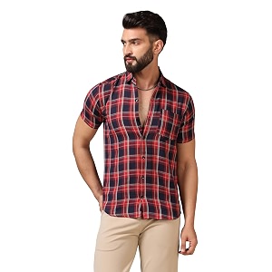 TOPLOT Mens Regular Fit Casual Shirt Checks